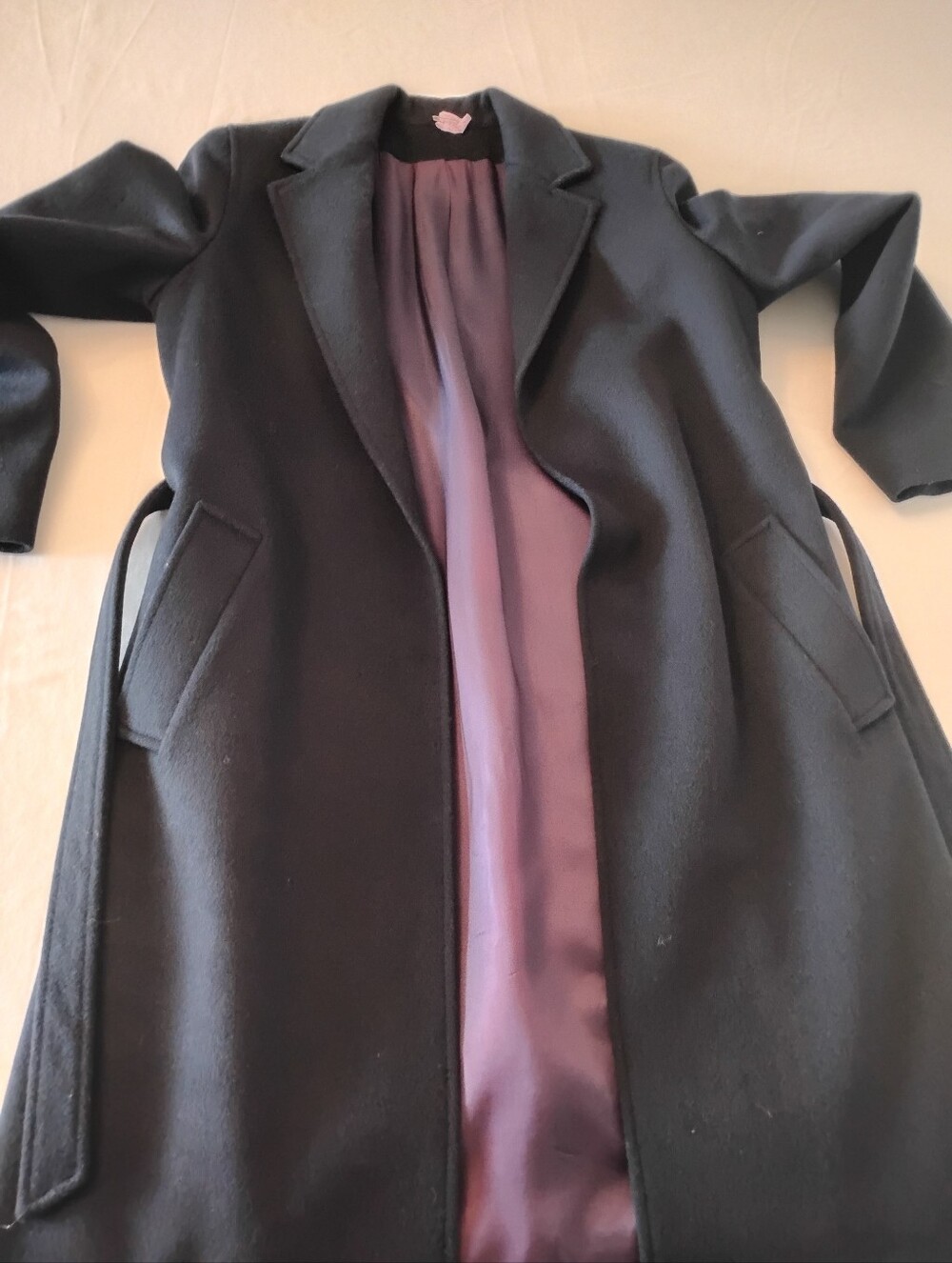 Women's Navy Wool Blend Long Coat with Purple Lining